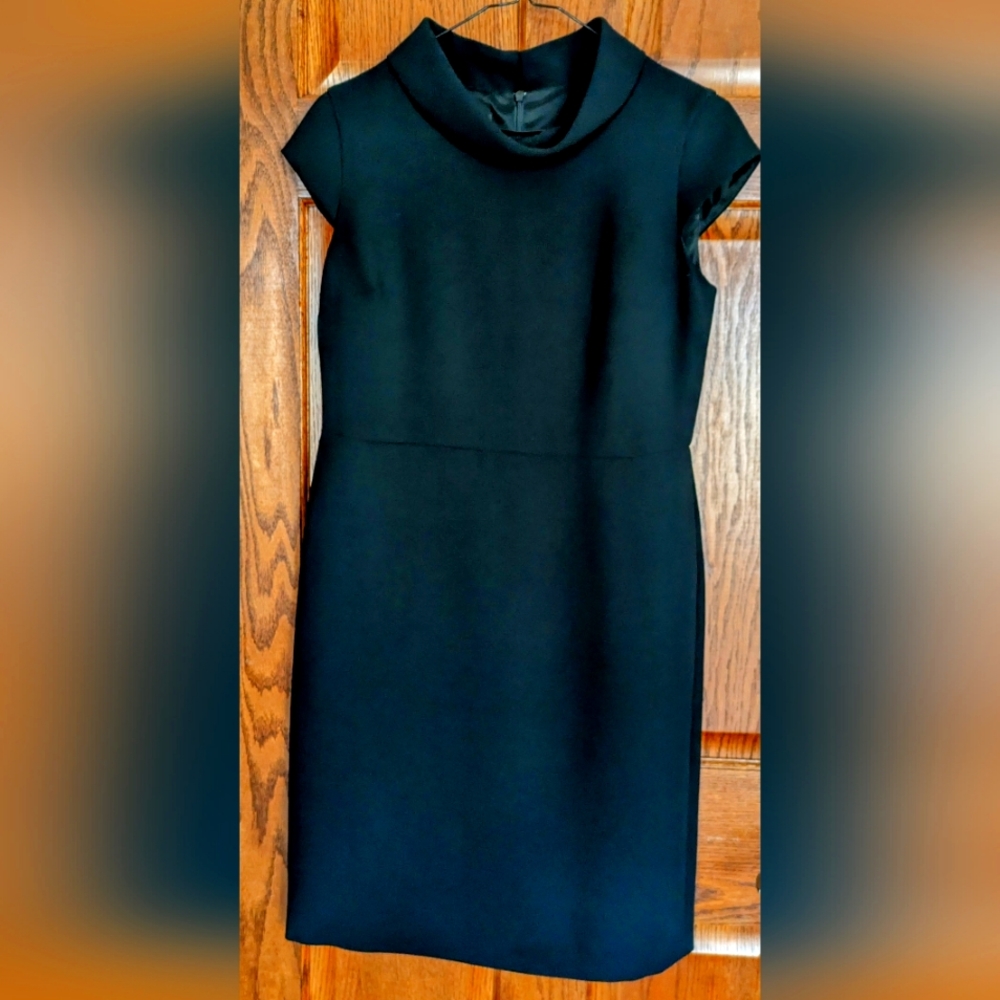 Talbots Black Cap-Sleeve Mock-Collar Sheath Dress